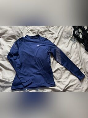 Nike Navy Long Sleeve Training Top with White Swoosh